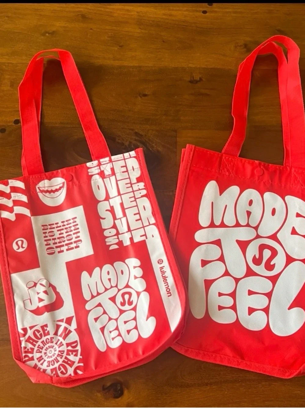 lululemon Small Logo Made to Feel' Graphic Reusable Tote X2 Both Styles New